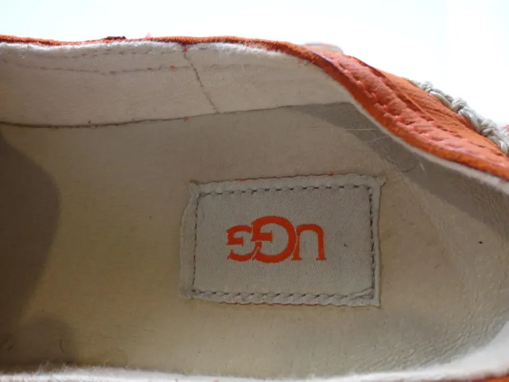 UGG Shoes Womens Size 8 Orange Leather Slip-On Espadrille Flats Casual 1010102